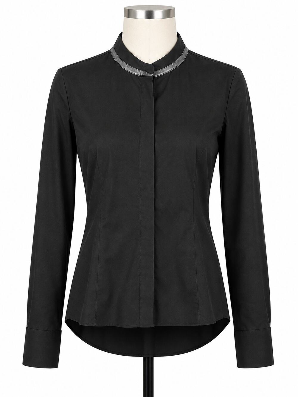 Elie Tahari Black Hidden Placket Fitted Blouse Mandarin Collar - Size S